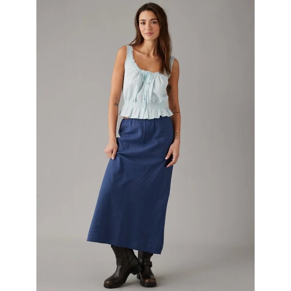 American Eagle Women's Blue Maxi Skirt Pull On Elastic Waist Size XL New